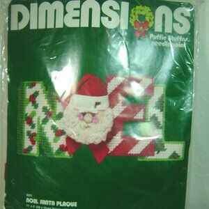 Vintage Dimensions plastic canvas needlepoint kit-Noel Santa Plaque-11"x5"-1982